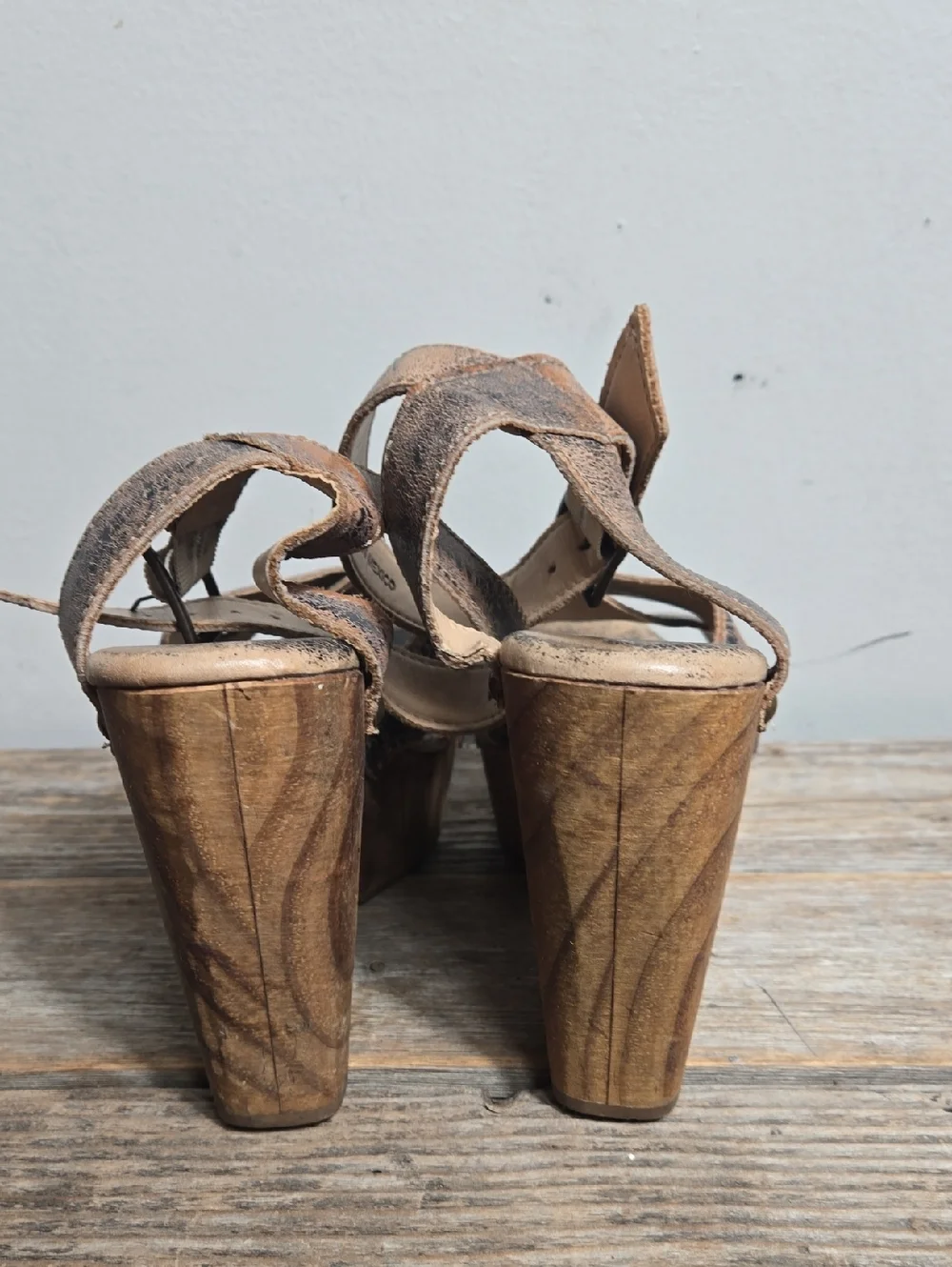 Bed Stu Distressed Vintage-Inspired Brown Platform Boho  Sandal with Wood Heel
